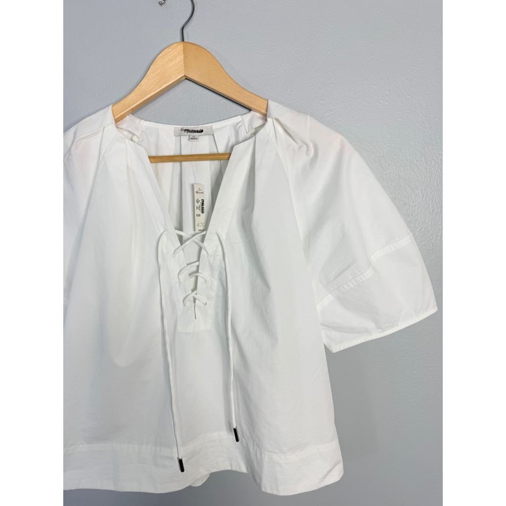 Madewell Poplin Lace-Up Top White XS NWT - Picture 6 of 8